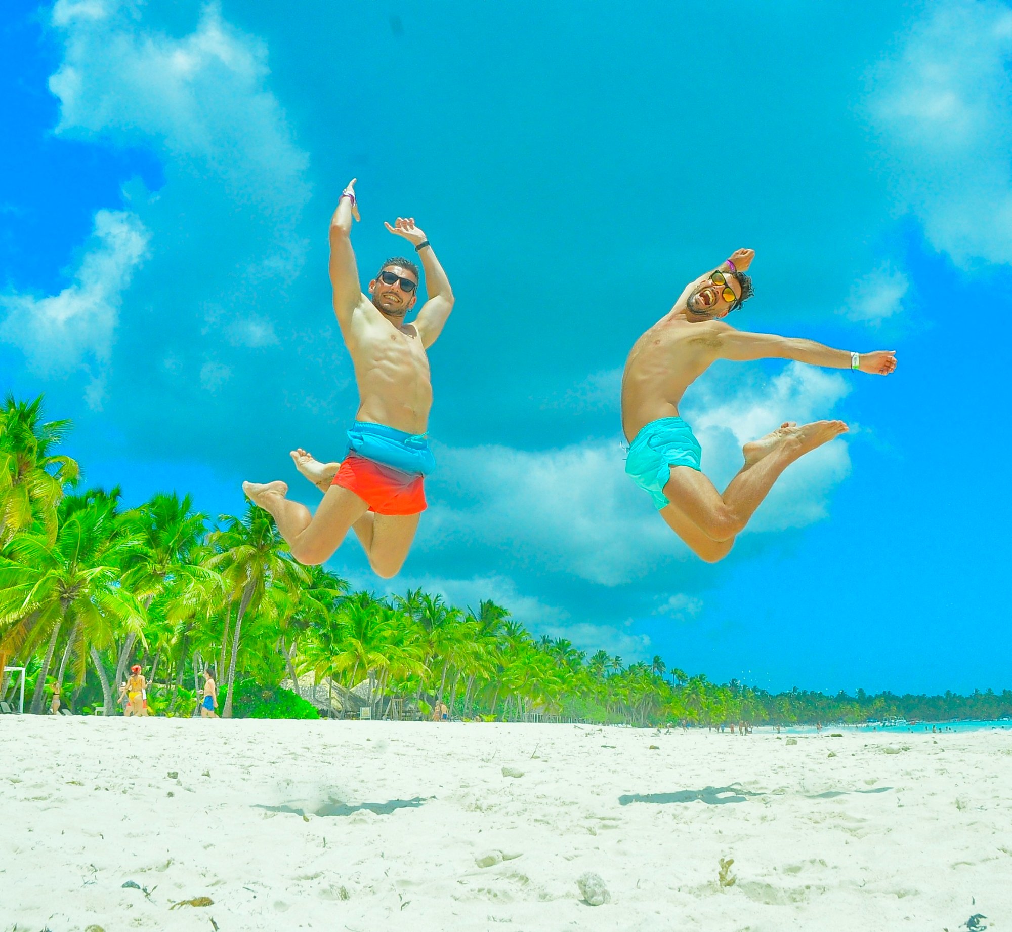 Guests jumping on Saona Island